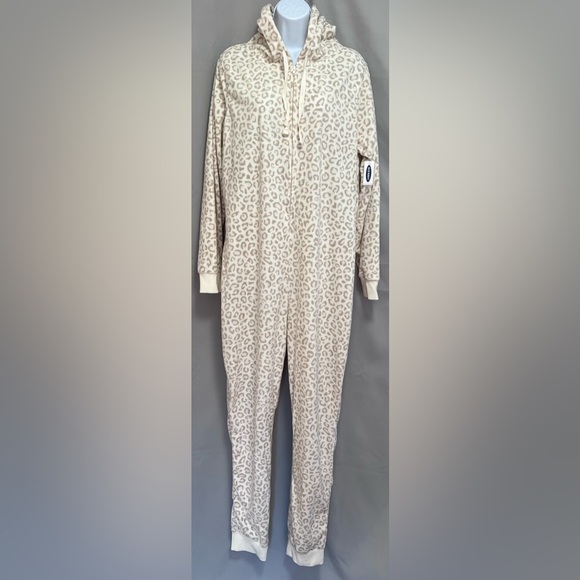 Old Navy Women's One‎ Piece Hooded Beige Leopard Print Soft Flannel Size XL Tall - Picture 3 of 12